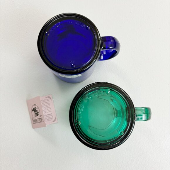 HERITAGE PEWTER Eagle Coffee Mugs Set Of 2 Glass Jade Cobalt Patriotic Woodland - Picture 5 of 15